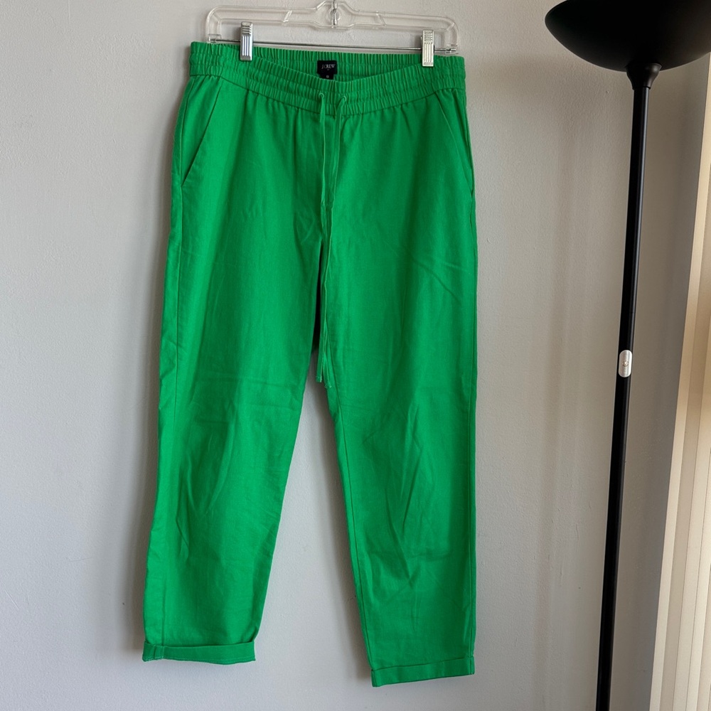 J.Crew Size 6 Green Linen Cotton Blend Drawstring Pant New no tag